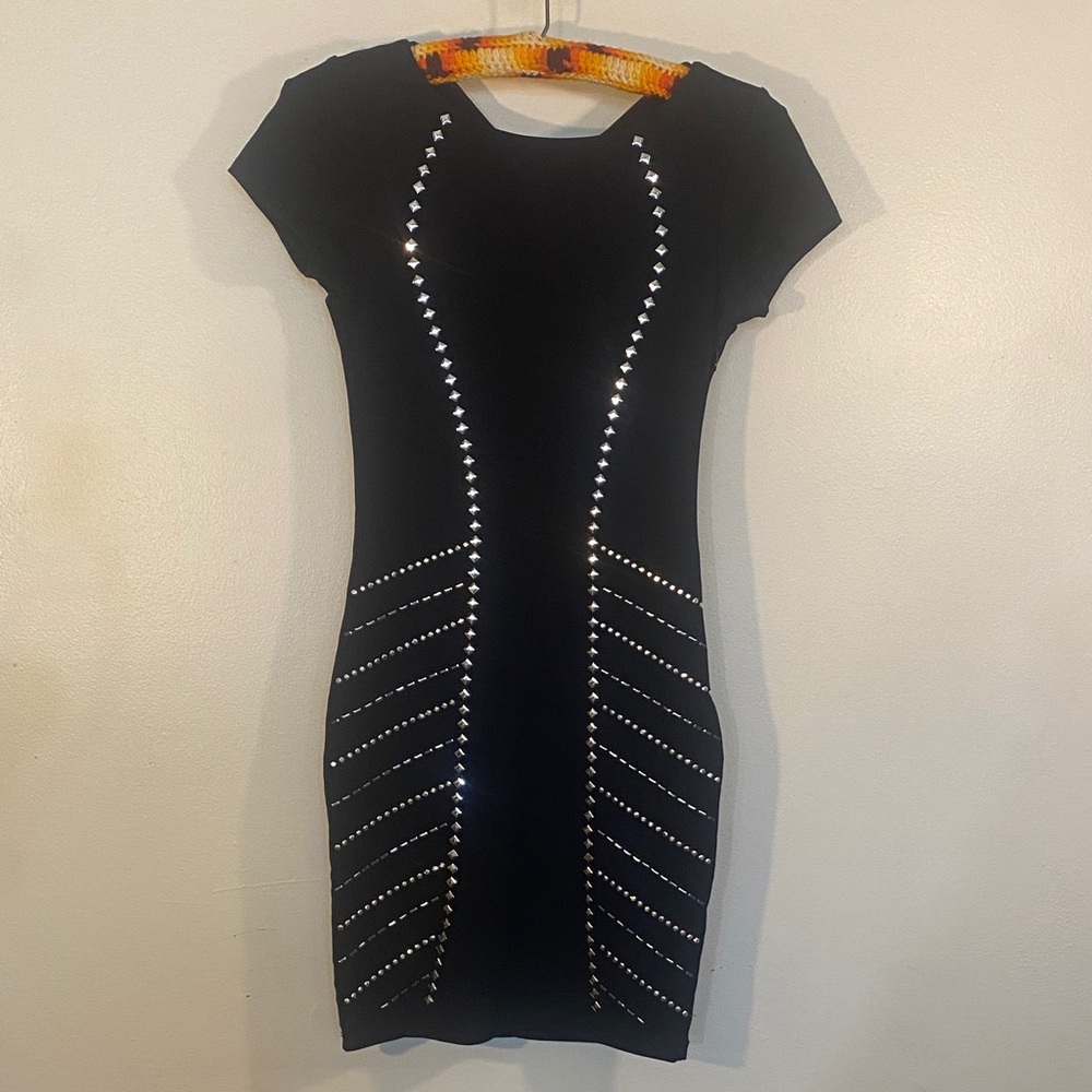 bebe Black Studded Bodycon Mini Dress
